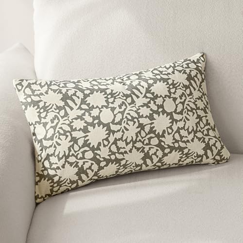 Image of Foindtower Set of 2 Decorative Neutral Floral Throw Pillow Covers Accent Farmhouse Cushion Covers Boho Lumbar Pillowcase for Couch Sofa Bedroom Living Room Home Decor,12x20 Inch,Sage Green