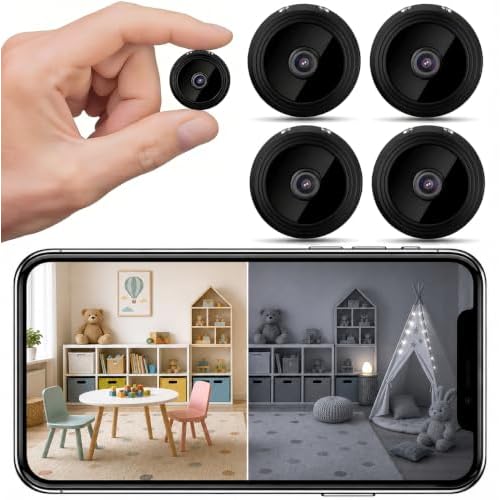 4 PCS Tiny Mini Hidden Home Security Camera, 1080P HD 2026 Spy Camera, Night Vision and Motion Detection, Indoor & Outdoor Cam Monitor for Baby, Pets, Seniors Y/H