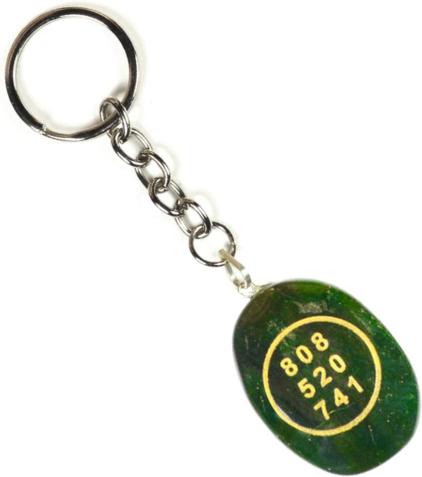 Reiki Crystal Products Green Jade Zibu Symbol Stone Cabochon Keychain, Zibu Symbols Crystal for Money Key Chain