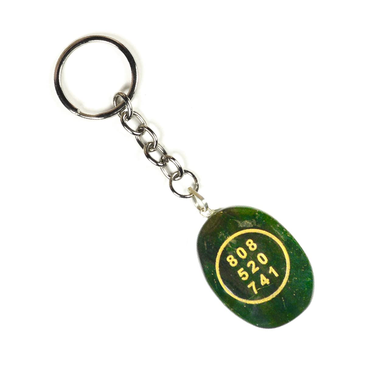 Reiki Crystal ProductsGreen Jade Zibu Symbol Stone Cabochon Keychain, Zibu Symbols Crystal for Money Key Chain