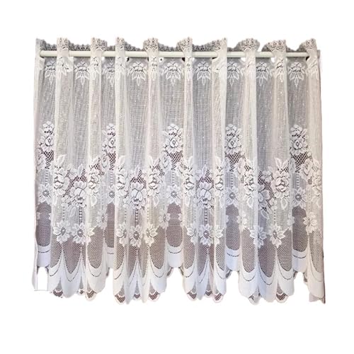UALXPAO Cortinas de Encaje 1 Unidad de Cortinas Transparentes Encaje Blanco for Comedor, Cocina, cafetería, Cenefa Gasa, Cortina Corta para Sala de Estar, Dormitorio(Rod_W100XH90CM)