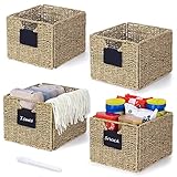 4er-Set Seegras Rechteckig Aufbewahrungskorb, Faltkorb Flechtkorb, Regalbox Storage Box, Natürliche Korb Geflochten, Regalkorb, Weidenkörbe Veranstalter für Badezimmer, Wohnzimmer 26.5 x 24 x 19cm