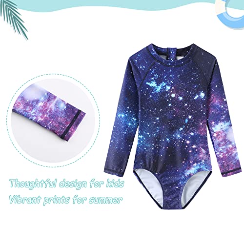 Image of Girls One Piece Rash Guard Long Sleeve Swimsuits for Girls UPF 50+ Sun Protection Bathing Suits 3-16 Years