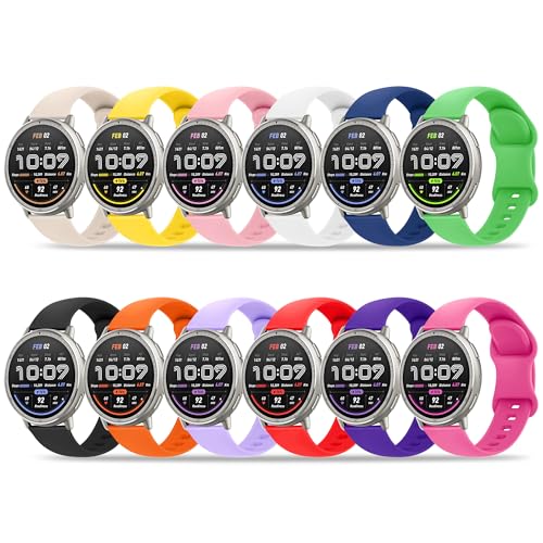 Tiorecime 12 Pack Bands Compatible with Amazfit Active 3 Premium/Active 2/Active 2 Square/Active/Cheetah 2 Pro/2 Ultra/Bip U Pro/Bip 3/3 Pro/GTR mini/GTS 4/3/2/1 Watch Band, 20mm Soft Silicone Sport Strap by Tiorecime - Used condition - US$11.72