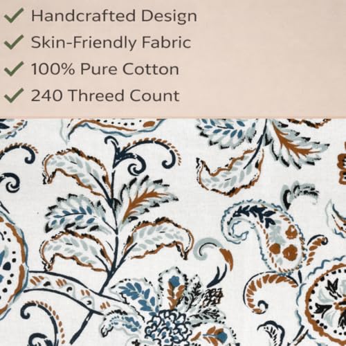 Image of elanorhomes 100% Cotton 240 TC Single Bedsheet for Single Bed, 60 x 90 inch Cotton Bed Sheet with 1 Pillow Cover, Soft Breathable Floral Printed Bedsheet for Bedroom (Blue Floral Feast)