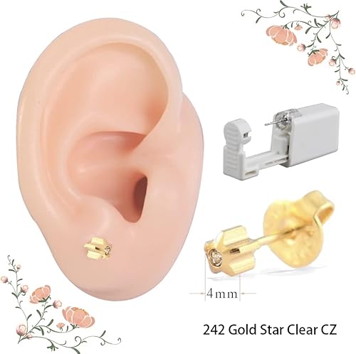 Miniatura 2 de 2 unidades desechables estériles para perforación de oreja, nariz, perno prisionero (0.157 in 242 estrella dorada circonita transparente)