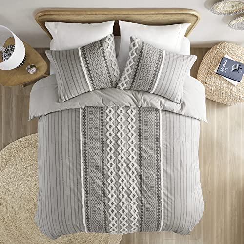 Ink+Ivy Imani 100% Cotton Duvet Mid Century Modern Design, All Season Comforter Cover Bedding Set, Matching Shams, King/Cal King, Gray Chenille Tufted Accent 3 Piece #TOP1
