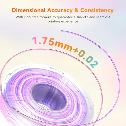 Image of TECBEARS Silk Rainbow PLA Filament 1.75mm, Gradient 3D Printer Filament, Shiny Silk Rainbow Filament, Fast Color Change Each 8 Meters, Dimensional Accuracy + /- 0.02mm(Lilac-Violet)