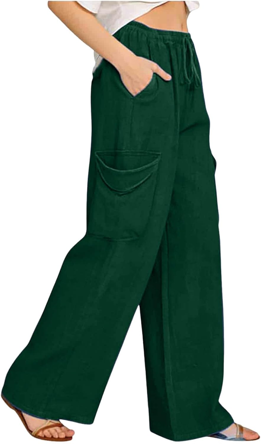 Baggy Cargo Pants for Women High Waisted Lightweight Pants Summer Drawstring Fashion Pants Outfits with Pockets