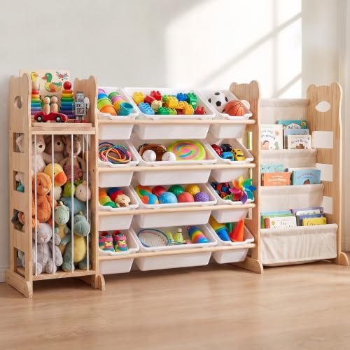 60.7" JUOIFIP Toy Storage Organizer w/ Bookshelf & Stuffed Animal Storage - image 1