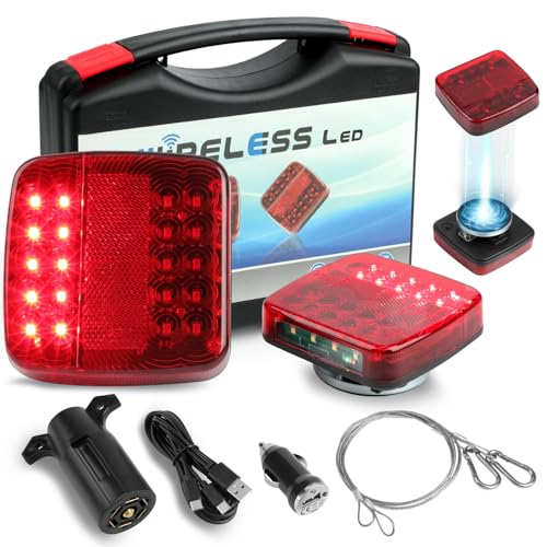 QCLTY Wireless Trailer Lights Magnetic, Rechargeable Wireless tail Lights for Trailer, IP67 Waterproof LED Towing Lamps Kit, Cordless tow Lamps for Trucks, RV, Boat, Camper by QCLTY - Used condition - US$26.16