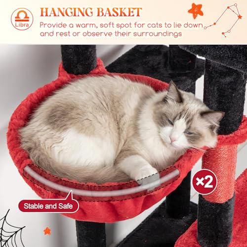 Image of Globlazer Heavy Duty Cat Tree 78 inch Sturdy Gothic Cat Tower for 20lbs Large Adult Cats, Symmetrical Aesthetic Big Goth Cat Tree with Extra Large Platform, 2 Scratching Boards, Z78, Black Red