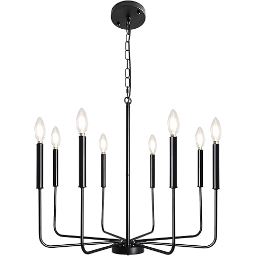 LWYTJO Chandeliers for Dining Room, 8 Lights Modern Farmhouse Black Chandelier Ceiling Light Fixtures Over Table, Adjustable Height Vintage Candle Chandelier for Living Room Kitchen Foyer Entryway