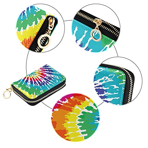 Multicolor Tie Dye Credit Card Coin wallet, RFID Blocking Compact Women Leather Card Holder, Key Change Organizer, Zipper Purse Clutch Pouch Pocket3