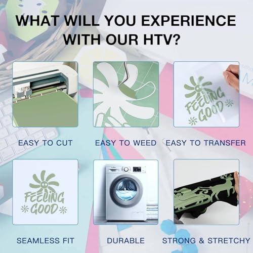 Image of HTVRONT Heat Transfer Vinyl Roll - 12 inch x 8ft Green HTV Vinyl for Shirts, Iron on Vinyl Compatible with Cricut Cutting Machine - Easy to Cut & Weed for Heat Transfer Design (Khaki Green)