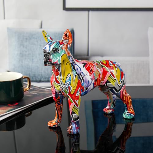 Estatua moderna de Boston Terrier colorida de resina pequeña miniatura 5