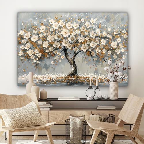MuchoWow© Cuadros Decoracion Salon Modernos 120x80 cm Lienzos de Fotos Pared Wall Art Lienzo Decoração Cuadro de salones Árbol - Flores - Blanco - Naturaleza - Arte - imagen 5