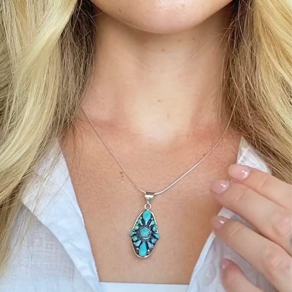 Turquoise Necklace 925 Sterling Silver Pendant & 20" Chain2