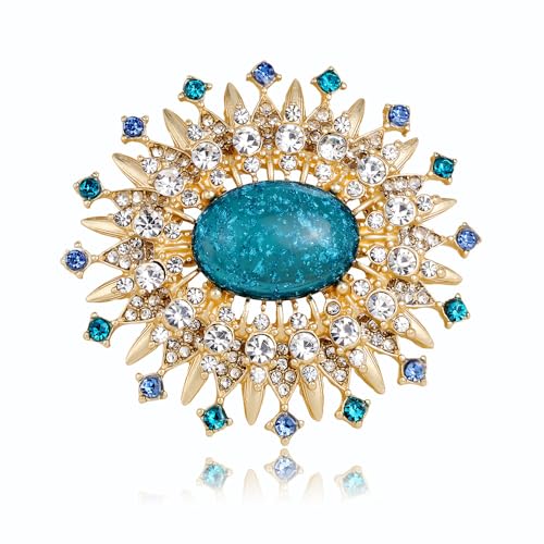 Image of Vintage Rhinestone Flower Brooch Pin 14k Gold Plated Sun Flowers Crystal Laple Pins Clip Suit Dress Sweater Clothes Accessories Brooches Pins Exquisite Palace Style Jewelry Gifts for Women Girls Mom