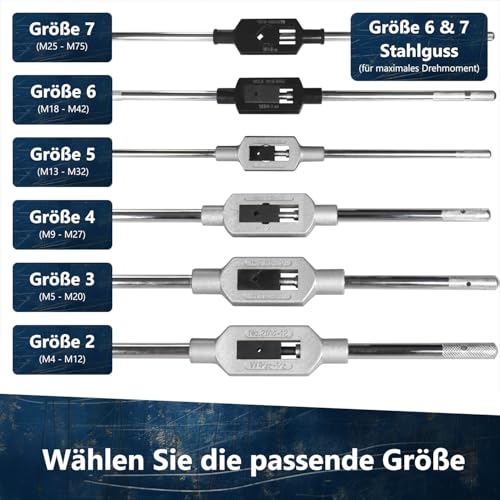 AM-Zerspanungstechnik Windeisen M1-M12 | verstellbares PRO Windeisen für Gewindebohrer | Auswahl verschiedener Halter, verstellbar für Gewindeschneider Set (M1-M12 | Größe 1-1/2)