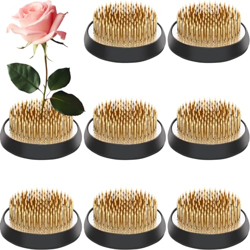 Sliner 8 Pcs 2.36 Inch Floral Frogs Round Brass Flower Holder Japanese Ikebana Vase Floral Frogs Arranger Fixed Tools Pin for Flower Arrangement Home DIY Craft(Gold)