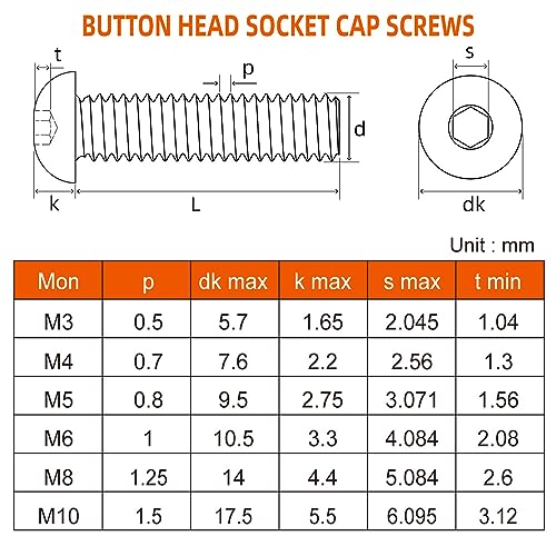 M8-1.25 x 16mm Button Head Socket Cap Screws, Stainless Steel 18-8, Bright Finish, Fully Threaded, Allen Socket Drive, 50 PCS by MewuDecor - Image 2