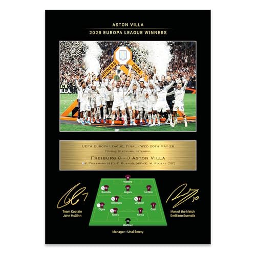 Sporting Moments Aston Villa Europa League Winners 25/26 Commemorative Print with Reproduced Player Signatures A4 (Unframed) Villa Memorabilia Gift