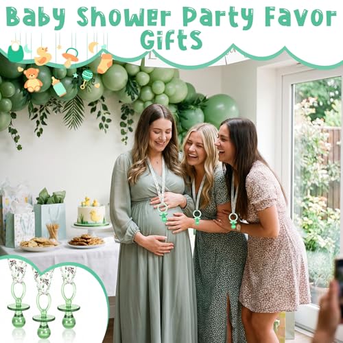 Image of Coume 60 Pieces Baby Shower Pacifiers Necklace Acrylic Pacifiers Necklace Charm Party Favors for Girls Boys Baby Shower Party Decorations Table Scatter (Neutral Style,Green)