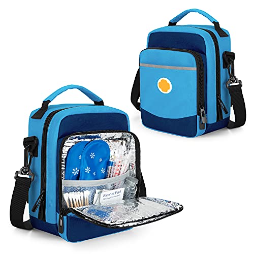 CURMIO Insulin Cooler Travel Case, Insulated Diabetes Supplies Bag with Shoulder Strap for Insulin Pens and Diabetic Supplies, Blue (Patented Design,Bag Only)