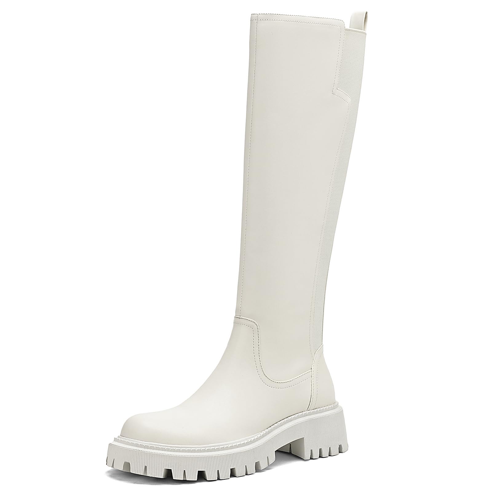 TEAIEUI Women's Knee High Boots Fashion Platform Lug Sole Tall Riding Boots Comfortable Stretch Calf Dress Long Boots