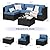 JAMFLY Patio Furniture Sets, 5 Pieces Outdoor Furniture Patio Sectional Sofa Set, Black Wicker Rattan Conversation Sets with Glass Table and Cushions, Aegean Blue