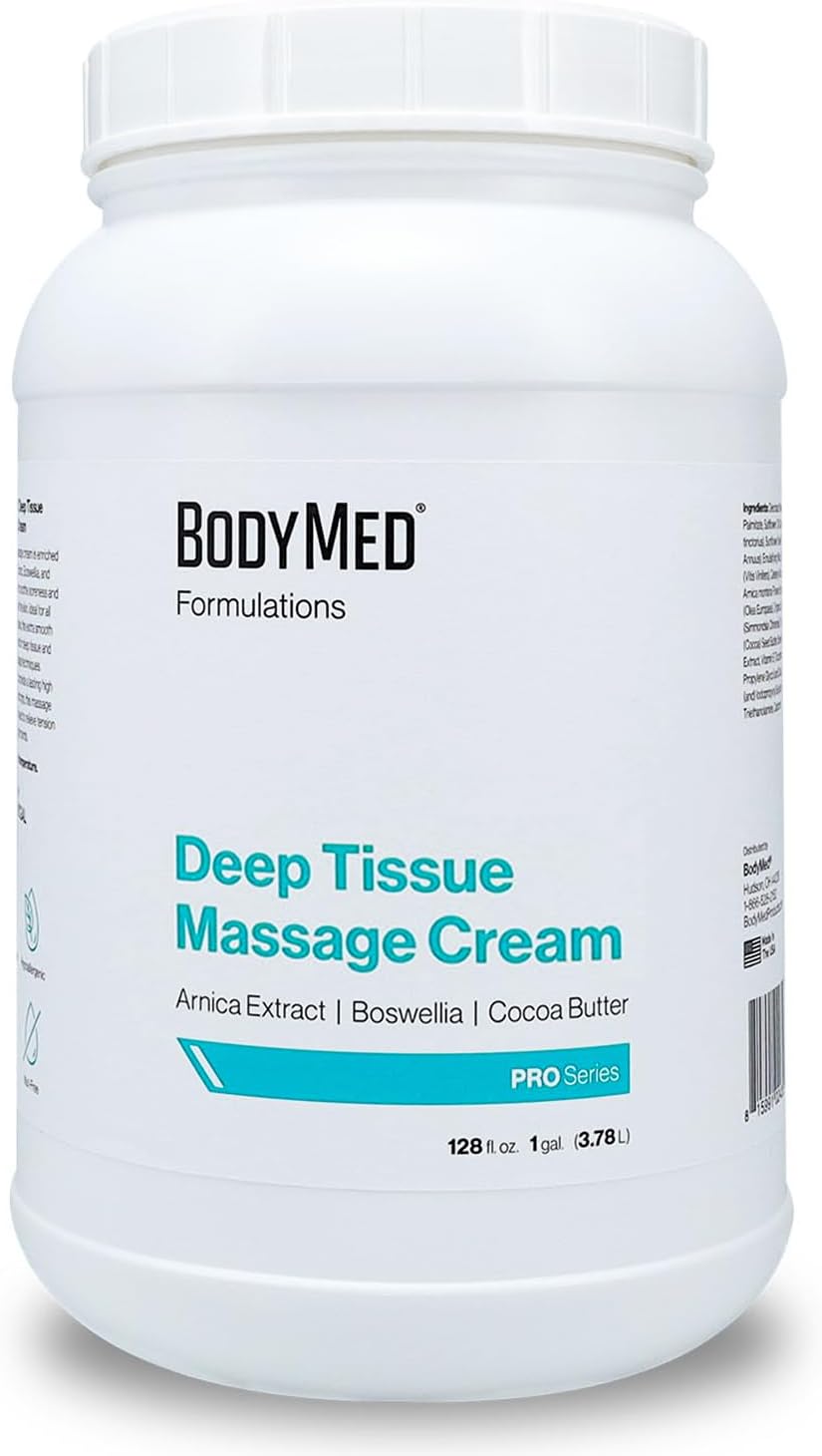 BodyMed Formulations Deep Tissue Massage Cream, 1 gal. – Fragrance-Free, All-Natural Lotion for Massage Therapy – Leaping Bunny Certified – with Arnica Extract & Jojoba – Non-Staining, & Paraben Free