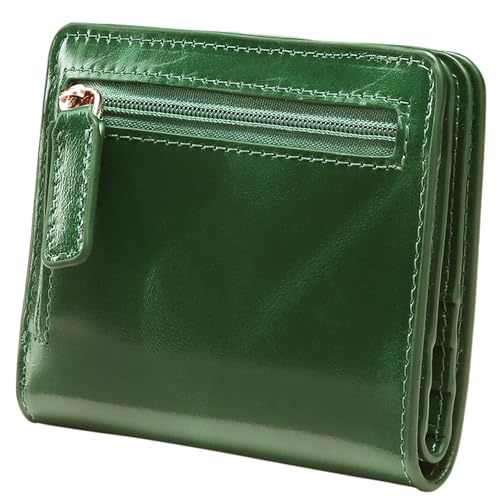 Itslife Women's Rfid Blocking Small Compact Bifold Leather Pocket Wallet Ladies Mini Purse with id Window (Waxed Dark Green)