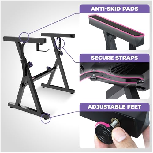 Image of Liquid Stands Piano Keyboard Stand and Bench Set - Portable Heavy Duty Digital Piano Stand for 54-88 Key Electric Pianos & Adjustable Chair, Stool, Seat - Sturdy Keyboard Music Accessories