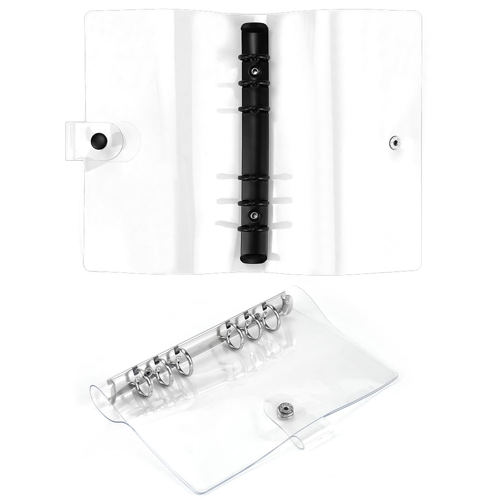 2 Raccoglitori Ad Anelli Morbidi A6 - Copertina Trasparente Con Anelli Metallici, 19.5x12.5cm (Nero E Argento) - Foto 6