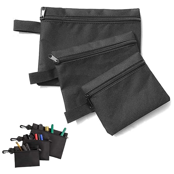 Raheem 3PCS Small Tool Bag Waterproof Oxford Canvas Tool Bag Set (Small, Medium, Large) Tool Pouches with Zipper and Carabiner Clip Durable Multi-Purpose Organiser for DIY Travel and Outdoor Use