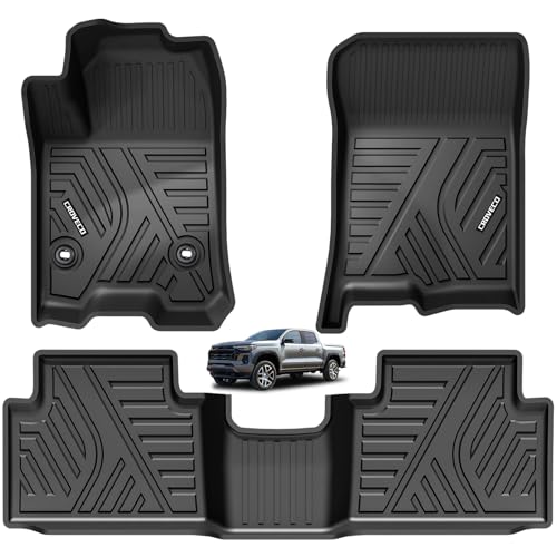 CROVECO Floor Mats for Chevy Colorado/GMC Canyon Crew Cab 2023-2026 Carpet Floor TPE All Weather Floor Liners 1st & 2nd Row 3pcs Black