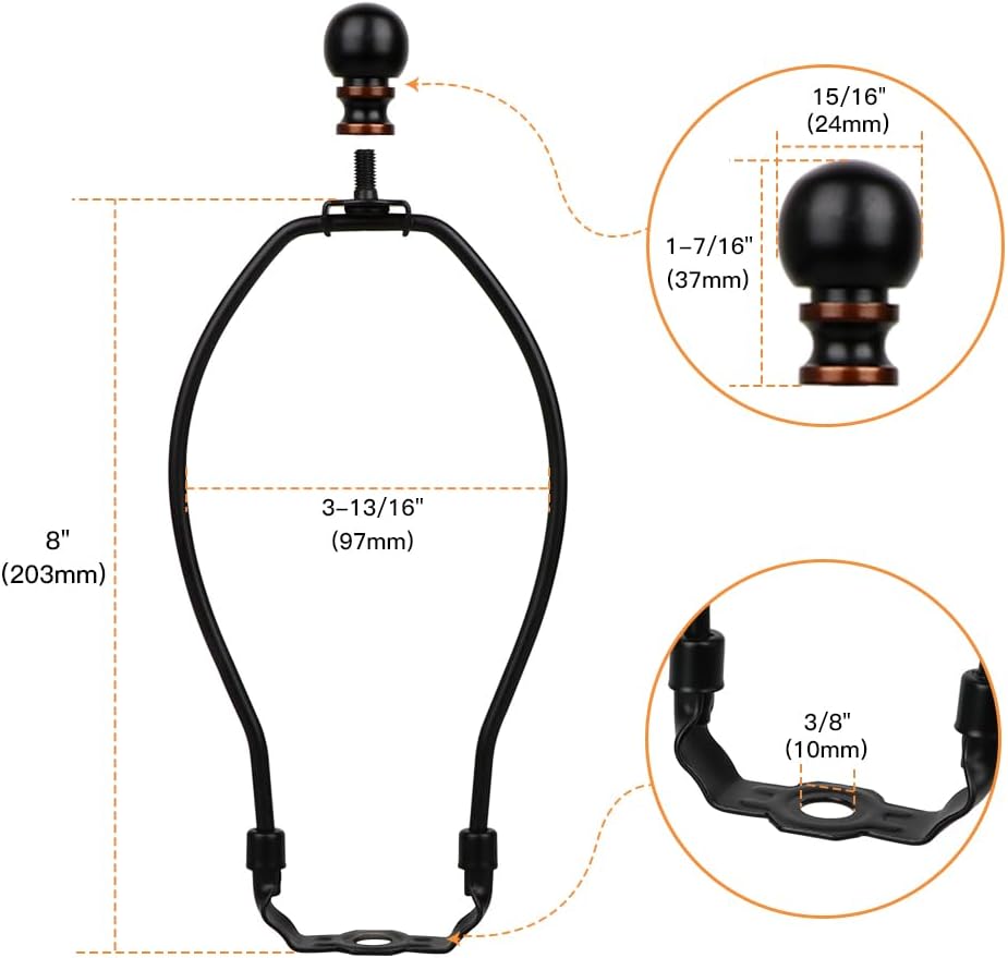Helunsi 8 Inch Lamp Harp, 2 Sets Of Black Lamp Shade Holders with Finial