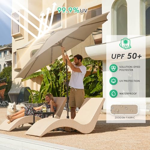 Image of JEAREY 9FT Outdoor Patio Umbrella with Solar Lights, LED Lighted Pool Umbrella with Tilt and Crank, Outdoor Table Umbrellas for Deck, Yard & Market (Beige)