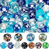 Mr. Fireglass 10 Pound Blended Fire Glass Beads, 1/2' High Luster Mixed Colored Fire Glass Drops for Fireplace Fire Pit & Lanscaping, Cobalt Blue, Crystal Ice, Caribbean Blue