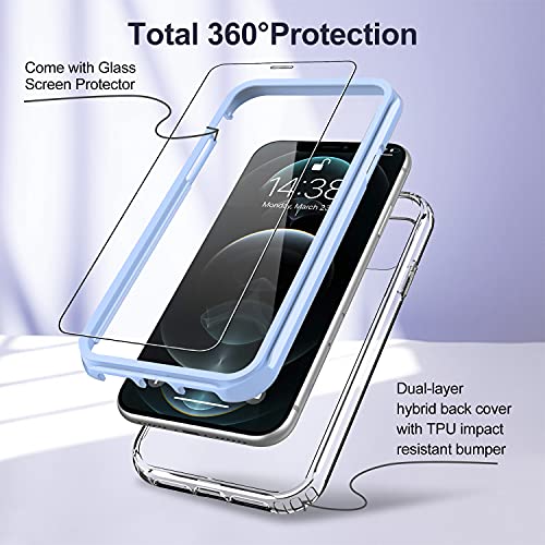 Dorismax Iphone 12 Pro Max Case,With [2 X Glass Screen Protector],Crystal Clear Tpu Cover+Hard Pc Bumper,Military Grade Shockproof Protective Phone Case For Apple Iphone 12 Pro Max 6.7" Light Blue #TOP2
