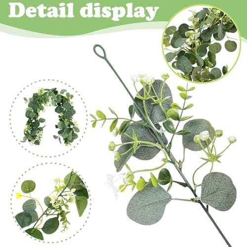 Xionghonglong 2 Stück Grün Eukalyptus Girlande Künstlich Kunstpflanzen Eukalyptus Deko 1,8m Hängepflanzen Mit Weiße Blumen Eukalyptusranke Für Hochzeitsbögen, Tischdekoration, Garten & Wohnen