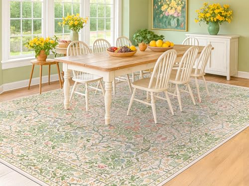 Beige Green 6x9 Washable Area Rugs for Dining Room, Nursery,
