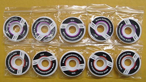 10 Spools of Desoldering Braid (Copper Solder Wick) with Flux, 1.5m (Approx. 5 ft) per Spool, 5 Spools @ 2mm Wide Plus 5 Spools @ 2.5mm Wide