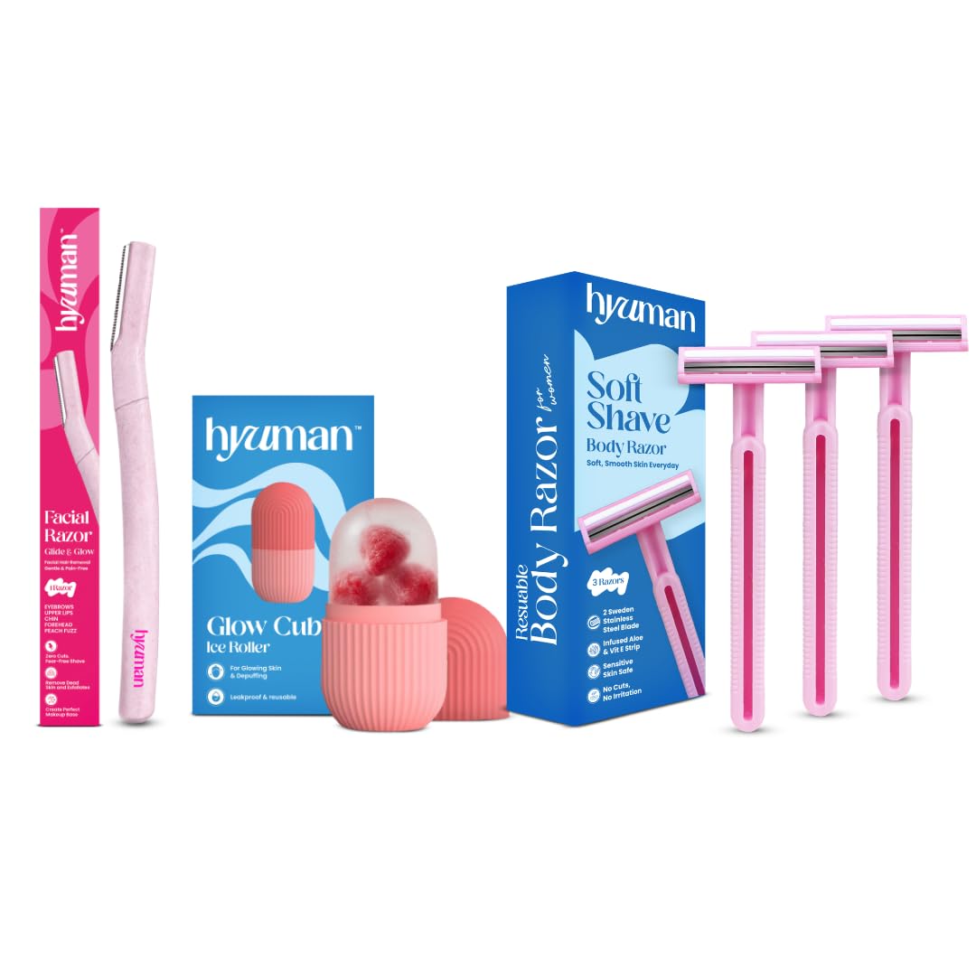Hyuman Face Razor + Ice Roller + Softshave Razor Pack of 3 Combo for Women | Smooth Shaving & Skin Refreshing Kit (Set of 3)-picture-26