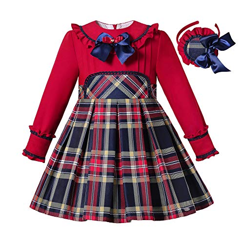 Pettigirl Girl Vintage Winter Red Plaid Christmas Long Sleeve Clothing Toddler Elegant Holiday Party Dress Outfit