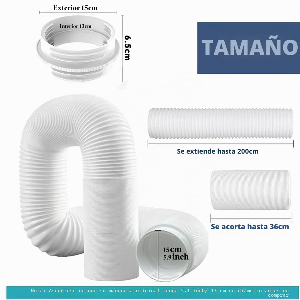 Tubo Aire Acondicionado Portátil Con Adaptador,Manguera de Ventilación Portátil Con 130 mm/150 mm de Diámetro,Manguera de Escape Acondicionado Telescópica,Para Aire Acondicionado