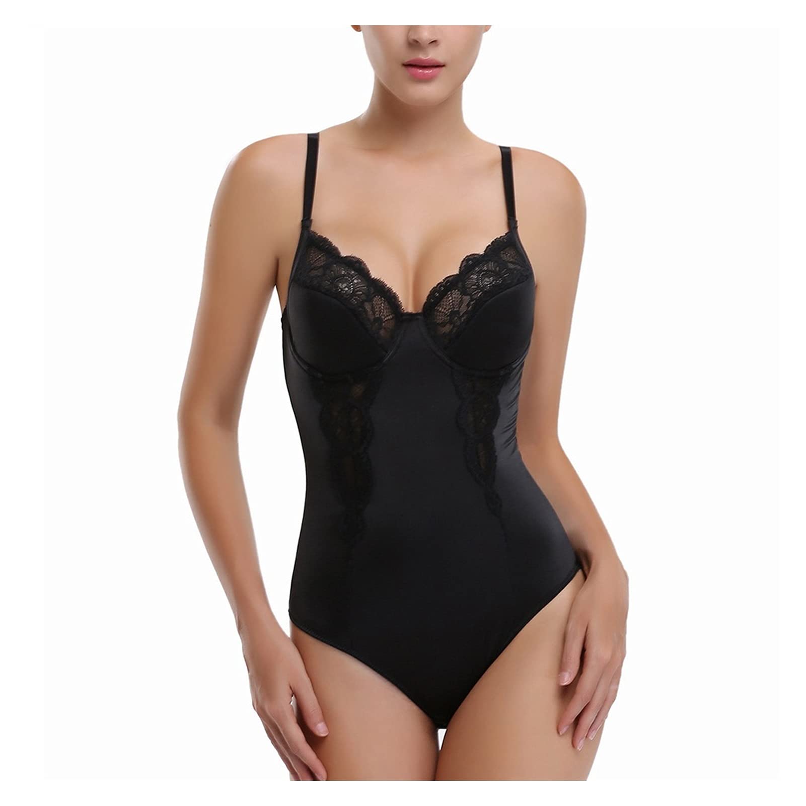 Donne Shapewear per Abito da Sposa Body Controllo della Pancia con Ferretto Reggiseno di Pizzo Sexy Tuta di Un Pezzo Full Body Shaper (Color : Black, Size : S/Small)