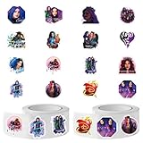 Descendants Stickers (1000pcs), 16 Sheets Aesthetics 1.5in Cartoon Decal Roll Self Adhesive Seals for Birthday Party Decoration Water Bottle Laptop Scrapbook Cards Envelope