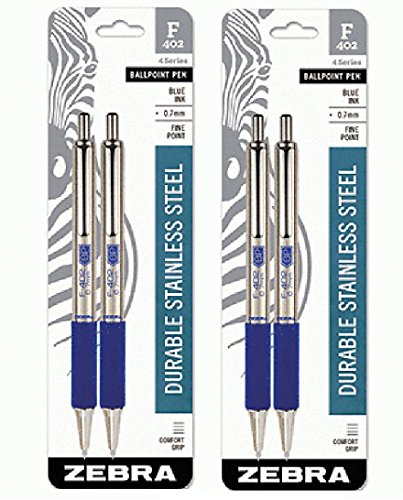 Zebra F-402 fini les bavures avec ce stylo bille rétractable acier bleu pointe fine 0.7mm